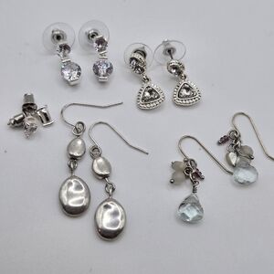 Silver CZ Crystal Studs Earrings Dainty Classic Timless BUNDLE Of 5 Pairs